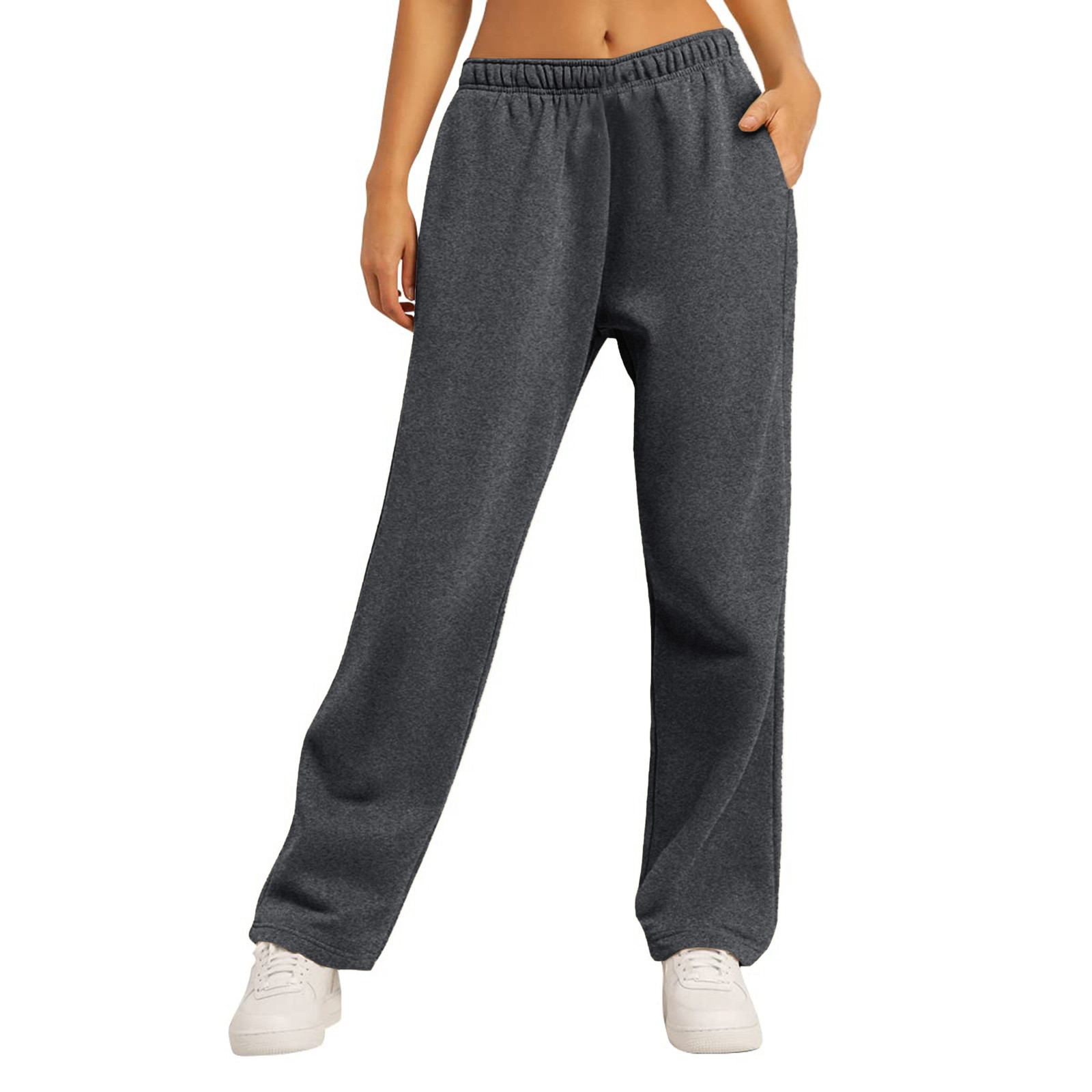 thumbnail image 2 of Pantalones de chándal con forro polar para mujer: cintura alta, pierna ancha y bolsillos; poliéster ligero para primavera/otoño; diseño con lazo delantero; informal/trabajo/yoga; tallas S-XXL., 2 of 7